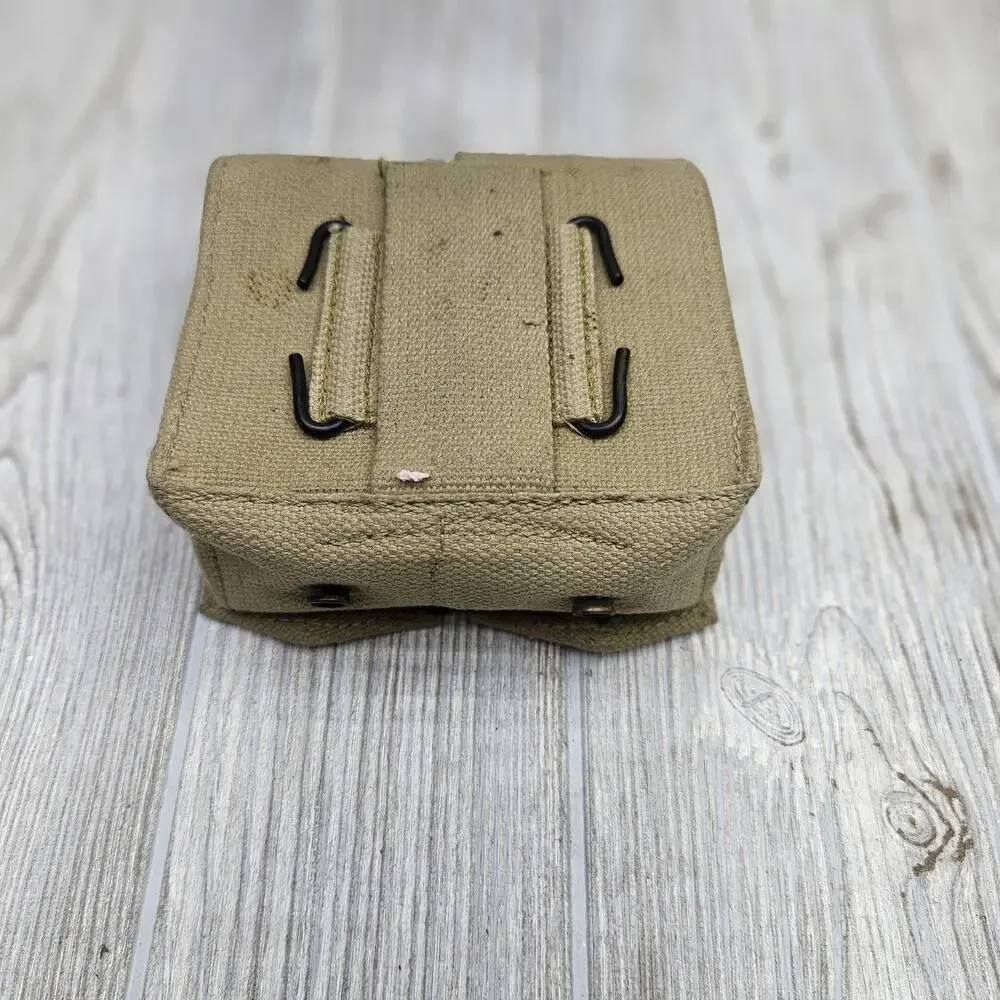 Vintage 1977 Israeli Military Ammo Pouch‎ Canvas Tan Snap Belt Mag Magazine Case